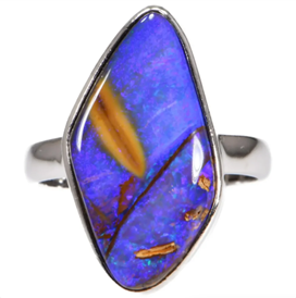 An Australian Boulder Opal set in a simple bezel SIlver Ring